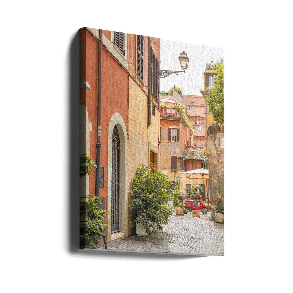 Red Vespa on Cobblestone Canvas Print Wall Art 1X2710930 - ART FEVER - Art Fever