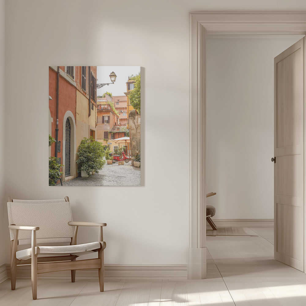 Red Vespa on Cobblestone Canvas Print Wall Art 1X2710930 - ART FEVER - Art Fever