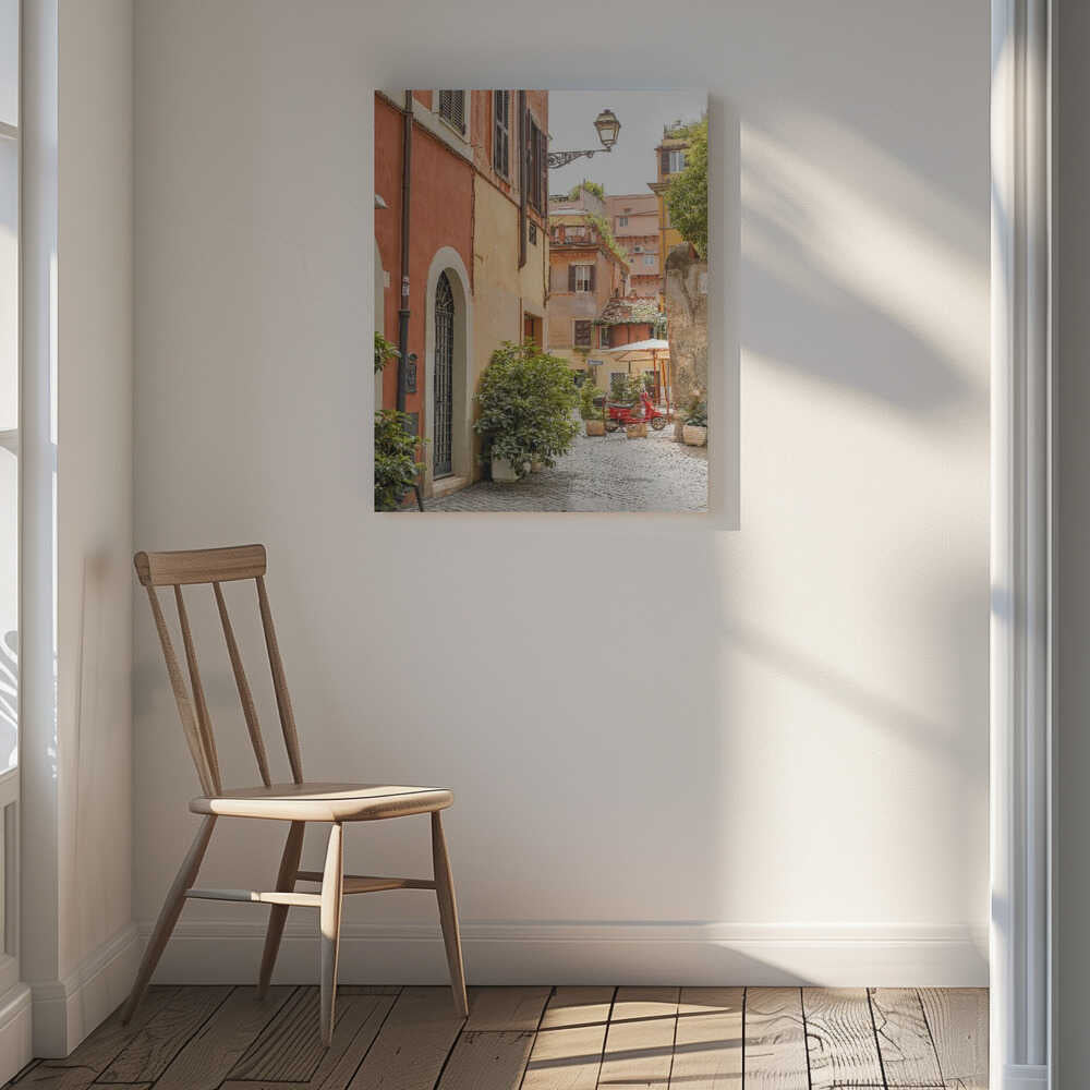 Red Vespa on Cobblestone Canvas Print Wall Art 1X2710930 - ART FEVER - Art Fever