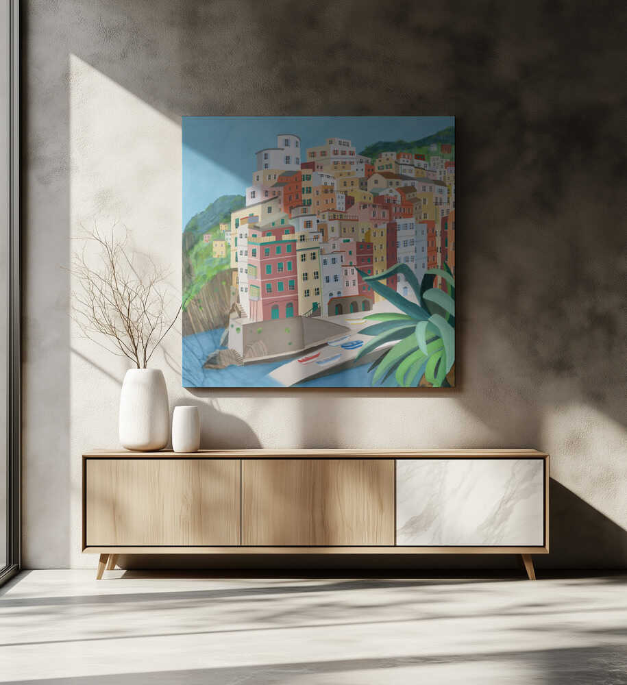 Riomagiore Coastal Village, Italy by Artist Carla Daly Canvas Print Wall Art 1X2899352 - ART FEVER - Art Fever