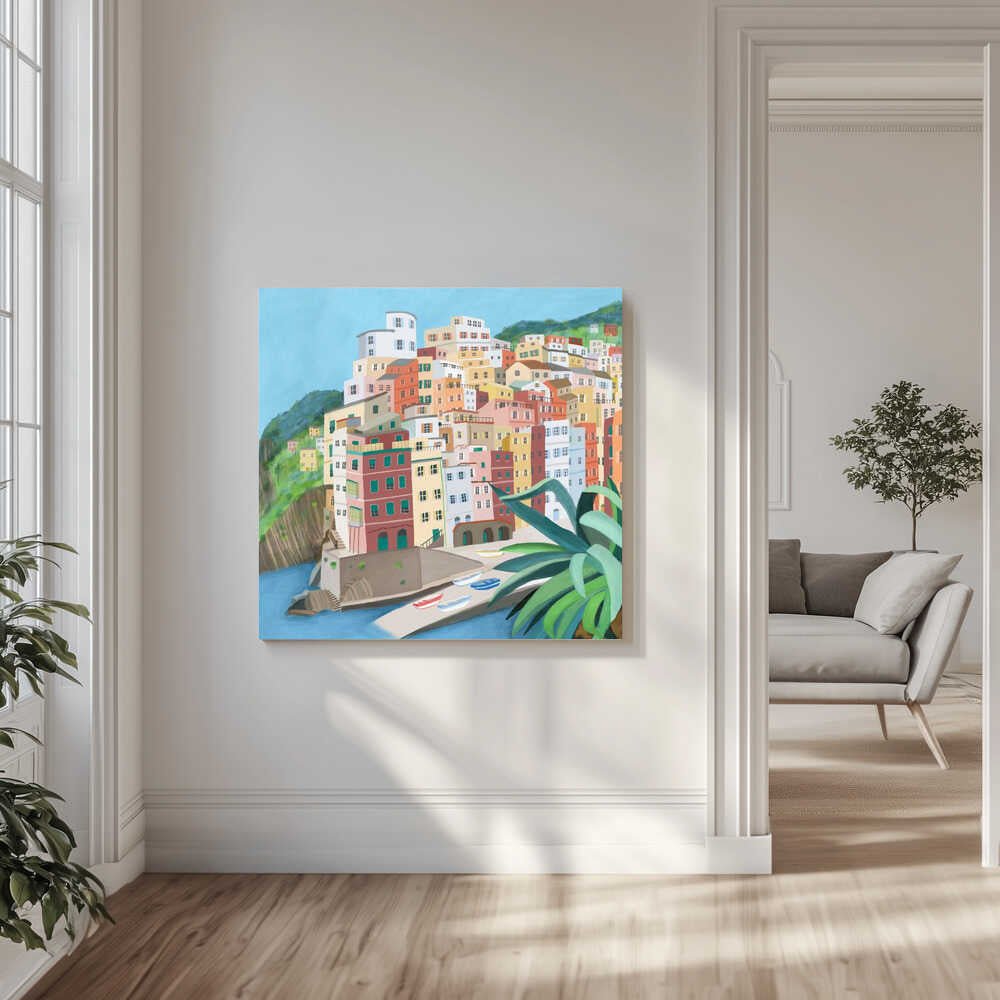 Riomagiore Coastal Village, Italy by Artist Carla Daly Canvas Print Wall Art 1X2899352 - ART FEVER - Art Fever