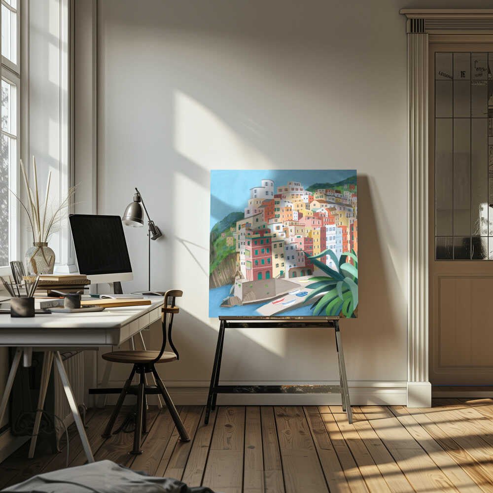 Riomagiore Coastal Village, Italy by Artist Carla Daly Canvas Print Wall Art 1X2899352 - ART FEVER - Art Fever