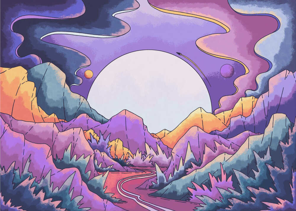 Road through the purple land Canvas Print Wall Art 1X3324697 - ART FEVER - Art Fever