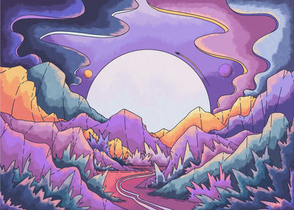 Road through the purple land Canvas Print Wall Art 1X3324697 - ART FEVER - Art Fever