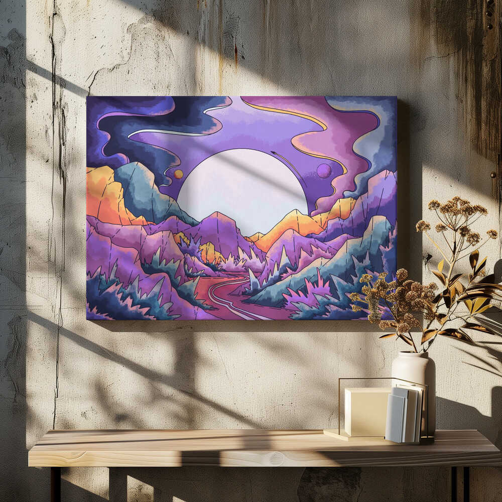 Road through the purple land Canvas Print Wall Art 1X3324697 - ART FEVER - Art Fever