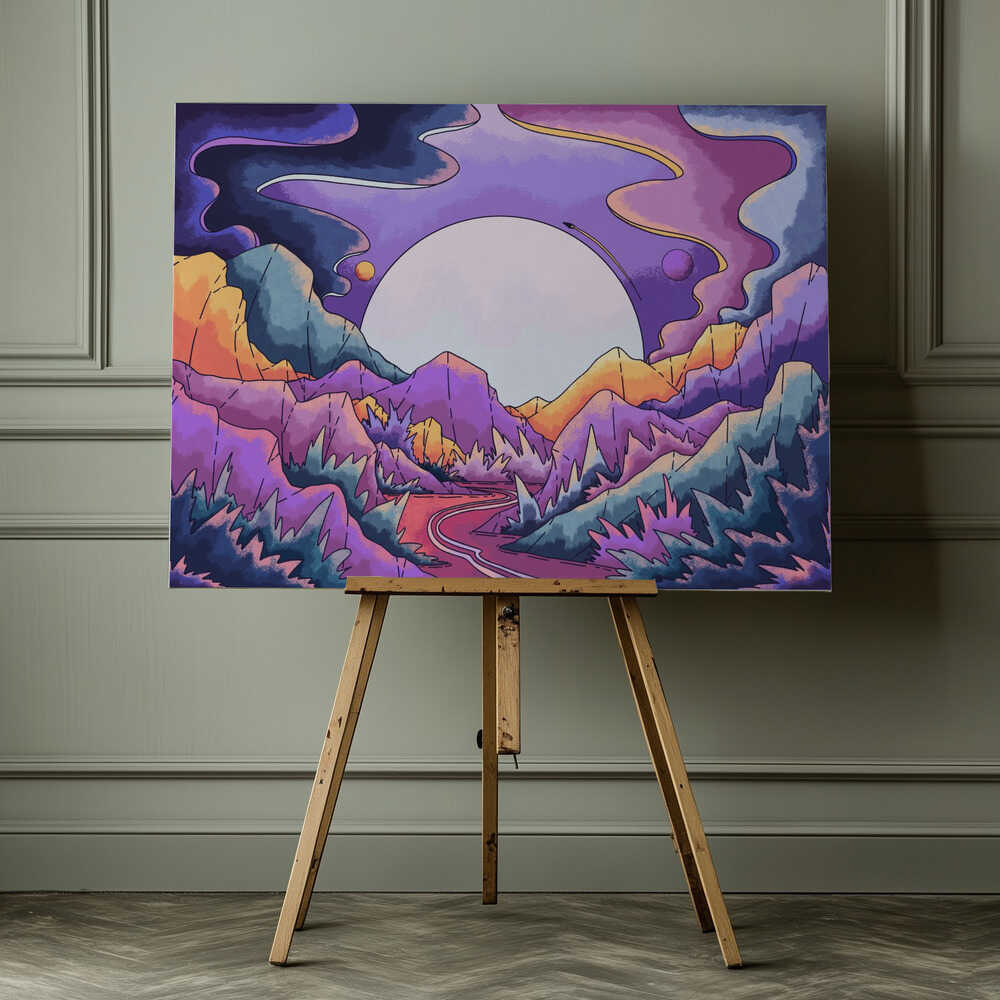 Road through the purple land Canvas Print Wall Art 1X3324697 - ART FEVER - Art Fever