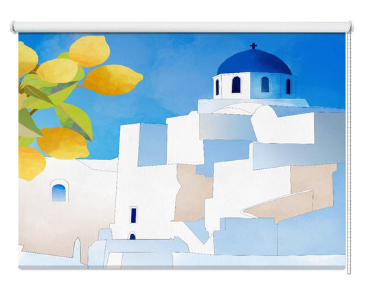 Santorini Neu Illustration Printed Picture Photo Roller Blind - 1X2553091 - Art Fever - Art Fever