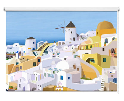 Santorini, Yellow and White Greek Buildings by Artist Carla Daly Printed Picture Photo Roller Blind - 1X2890521 - Art Fever - Art Fever
