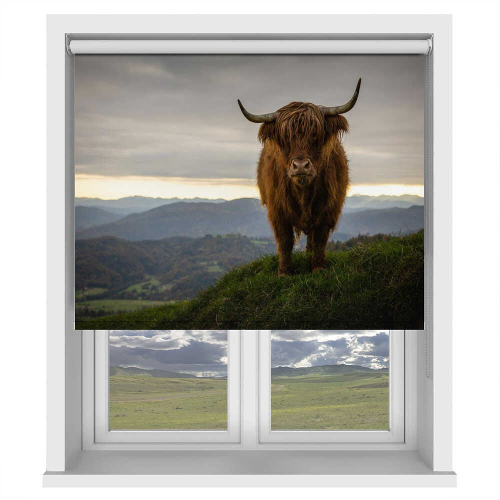 Scottish Highland Cow Mountain View Printed Roller Blind - 1X3471167 - Art Fever - Art Fever