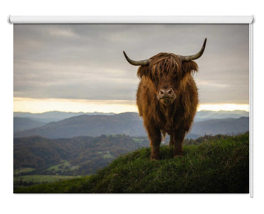 Scottish Highland Cow Mountain View Printed Roller Blind - 1X3471167 - Art Fever - Art Fever