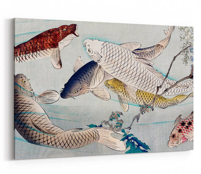 Six carp swimming beneath wisteria (1889) by Tsukioka Yoshitoshi Canvas Print Wall Art - SPC284 - Art Fever - Art Fever