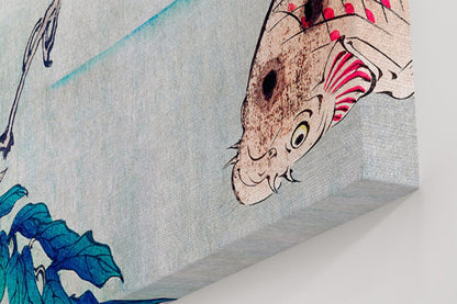 Six carp swimming beneath wisteria (1889) by Tsukioka Yoshitoshi Canvas Print Wall Art - SPC284 - Art Fever - Art Fever