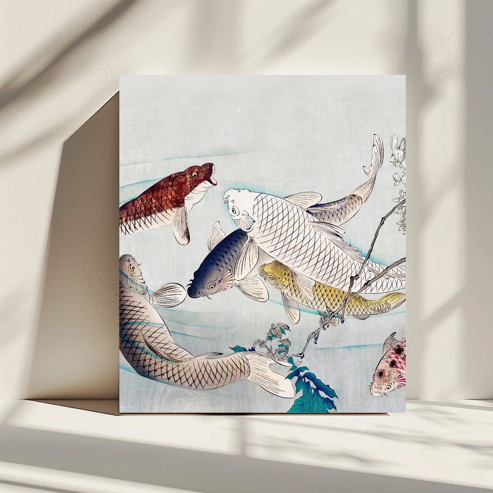 Six carp swimming beneath wisteria (1889) by Tsukioka Yoshitoshi Canvas Print Wall Art - SPC284 - Art Fever - Art Fever