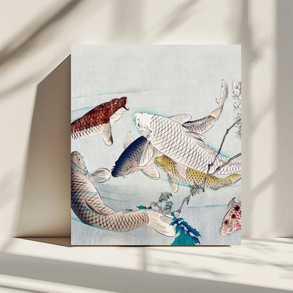 Six carp swimming beneath wisteria (1889) by Tsukioka Yoshitoshi Canvas Print Wall Art - SPC284 - Art Fever - Art Fever