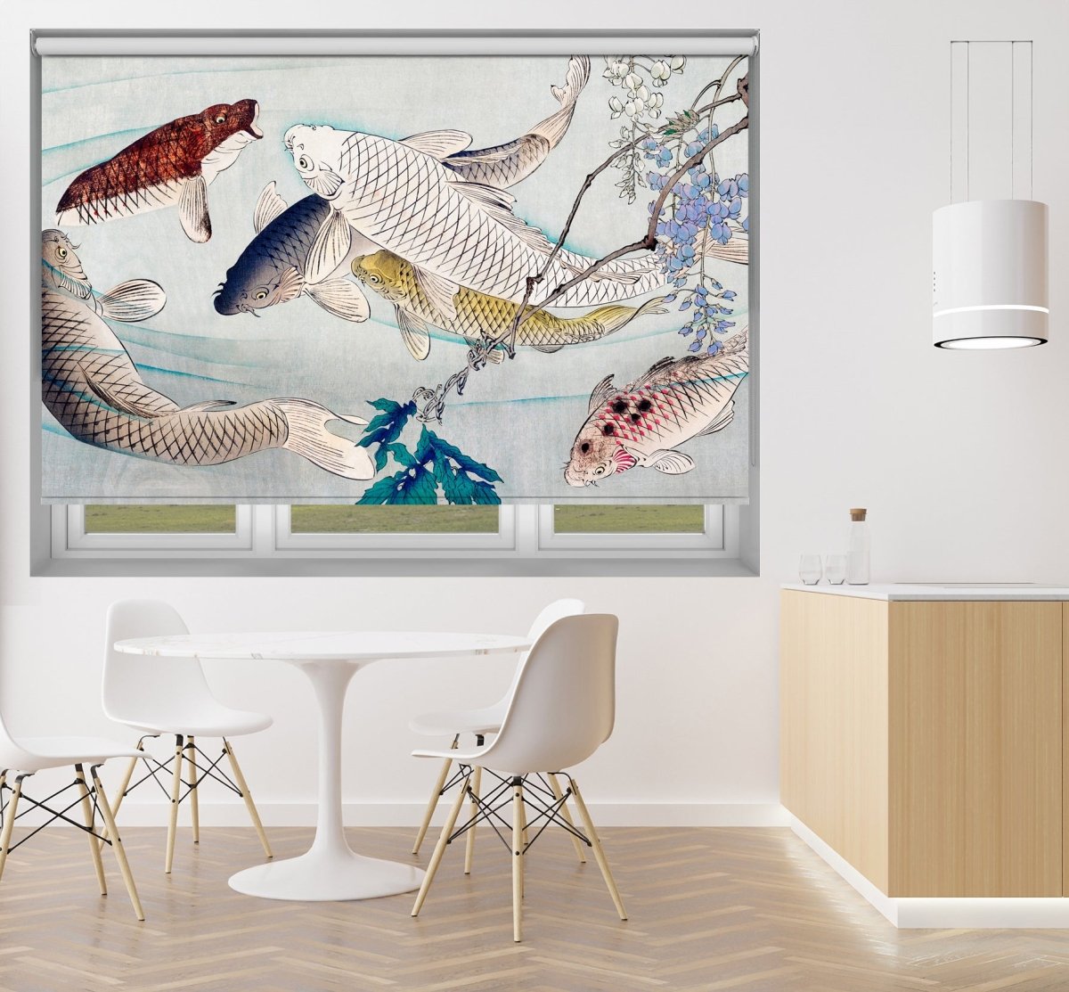 Six carp swimming beneath wisteria (1889) by Tsukioka Yoshitoshi Printed Picture Photo Roller Blind - RB1302 - Art Fever - Art Fever
