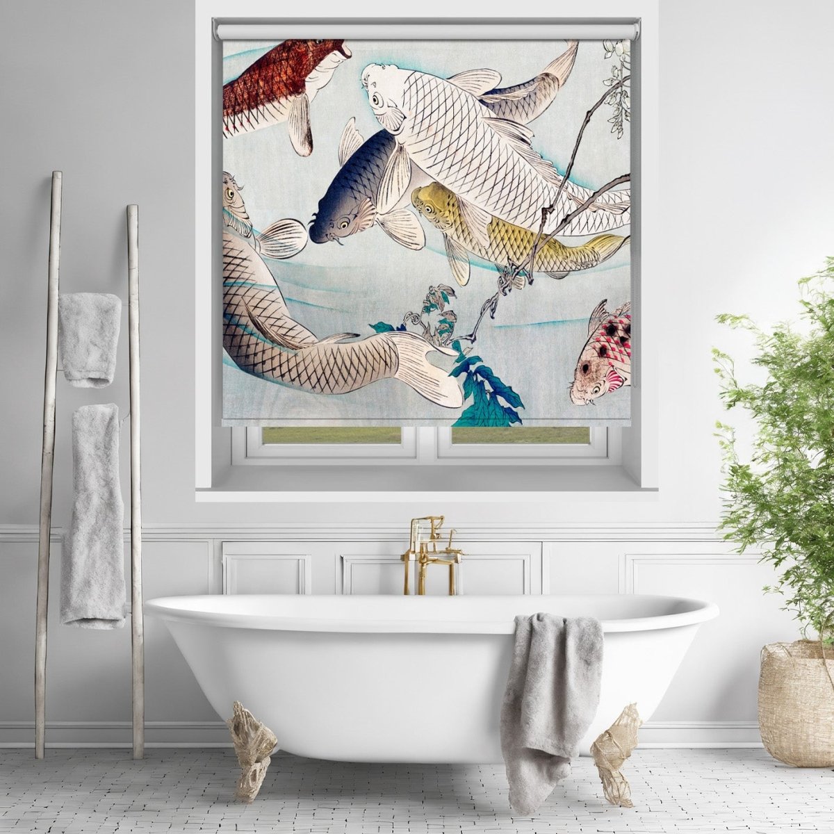 Six carp swimming beneath wisteria (1889) by Tsukioka Yoshitoshi Printed Picture Photo Roller Blind - RB1302 - Art Fever - Art Fever