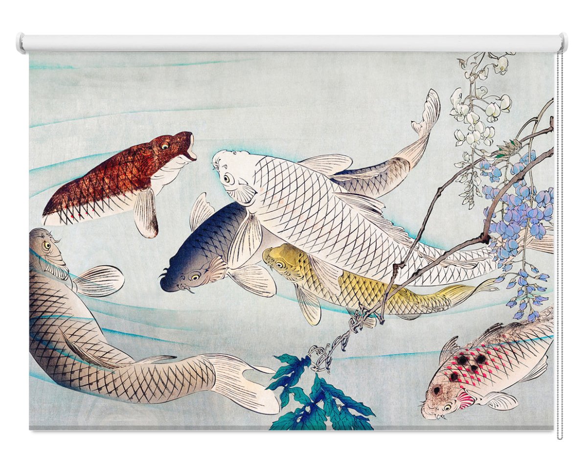 Six carp swimming beneath wisteria (1889) by Tsukioka Yoshitoshi Printed Picture Photo Roller Blind - RB1302 - Art Fever - Art Fever