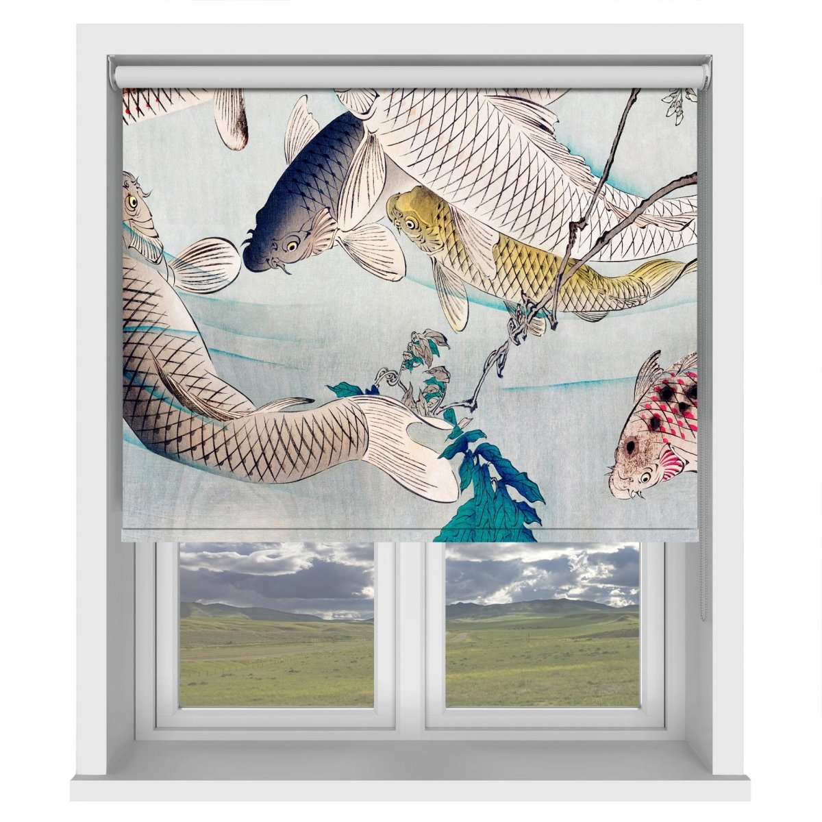 Six carp swimming beneath wisteria (1889) by Tsukioka Yoshitoshi Printed Picture Photo Roller Blind - RB1302 - Art Fever - Art Fever