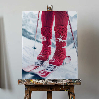 Ski Glamour Red Canvas Print Wall Art 1X2934500 - ART FEVER - Art Fever