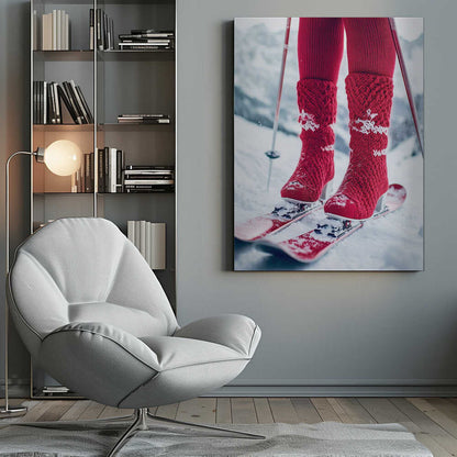 Ski Glamour Red Canvas Print Wall Art 1X2934500 - ART FEVER - Art Fever