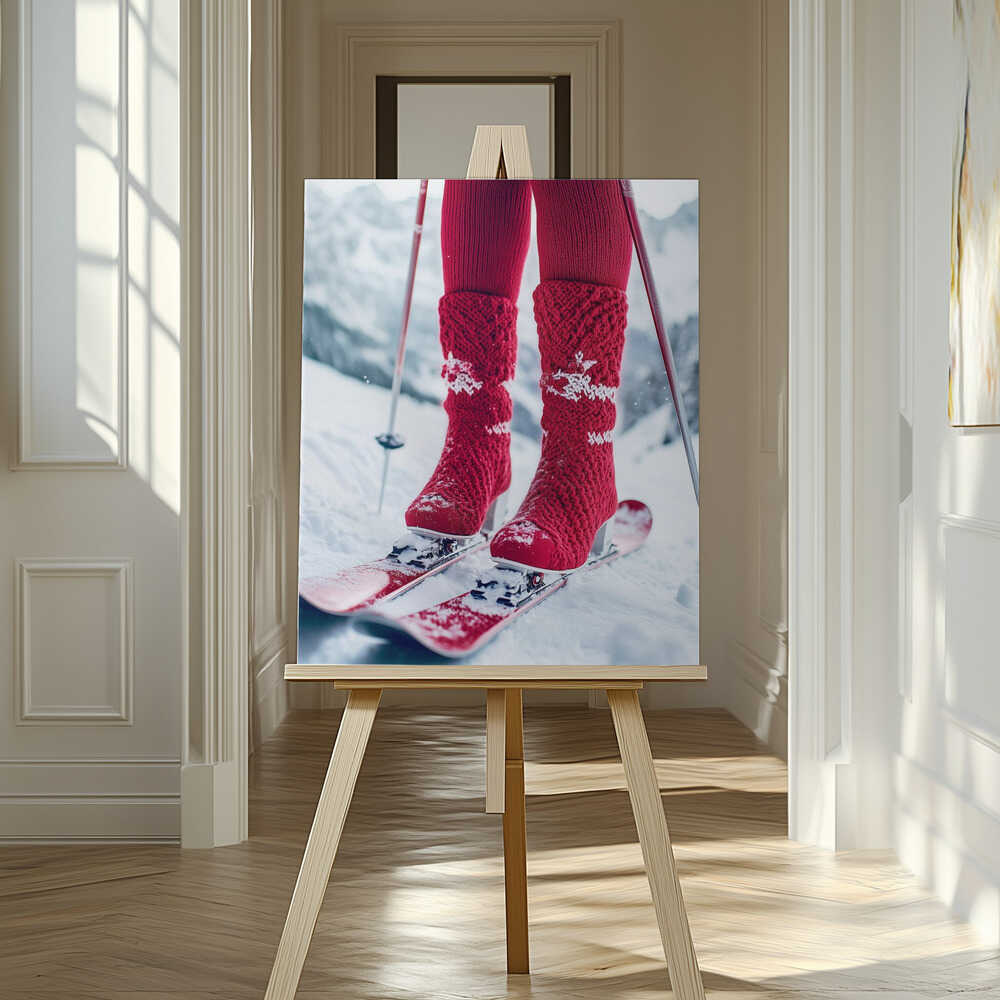 Ski Glamour Red Canvas Print Wall Art 1X2934500 - ART FEVER - Art Fever