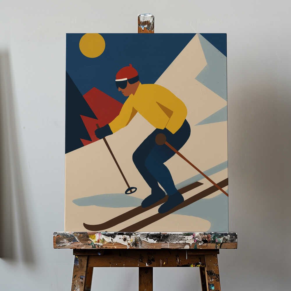 Skiing in the Mountains Canvas Print Wall Art 1X3363895 - ART FEVER - Art Fever