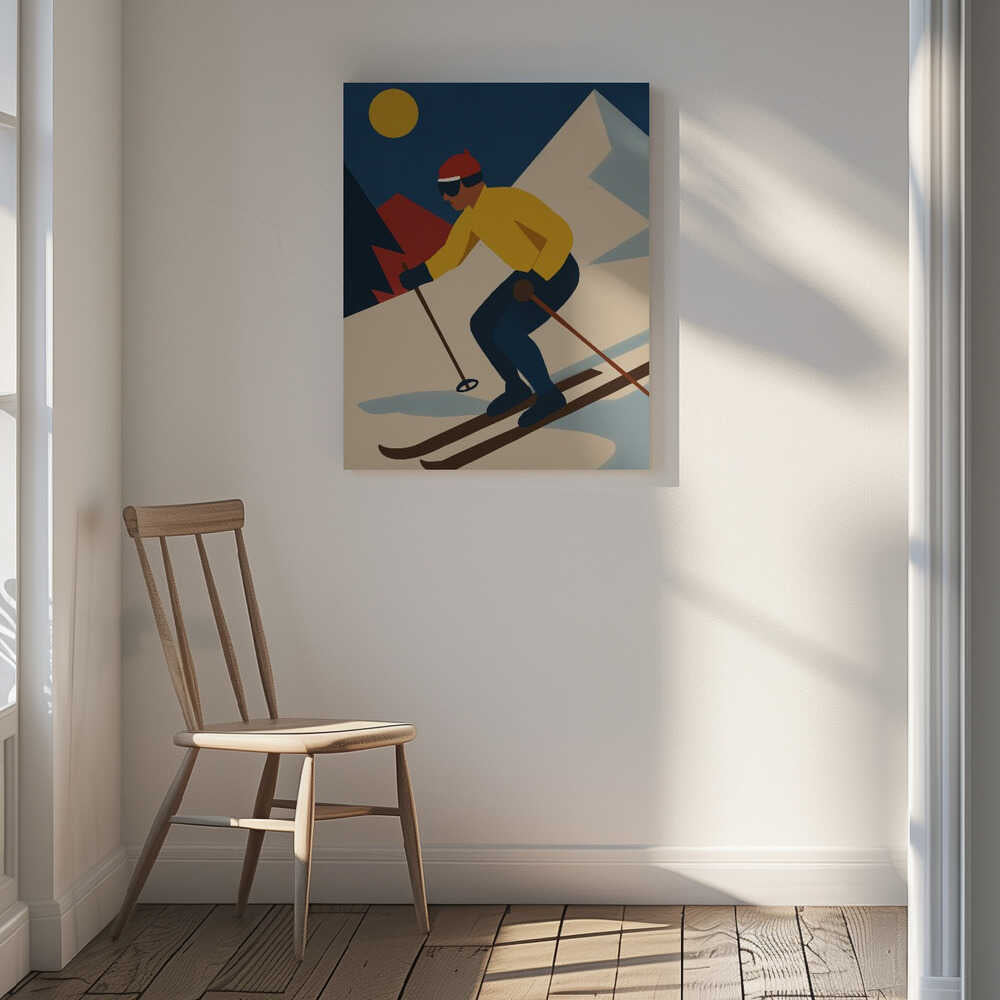 Skiing in the Mountains Canvas Print Wall Art 1X3363895 - ART FEVER - Art Fever