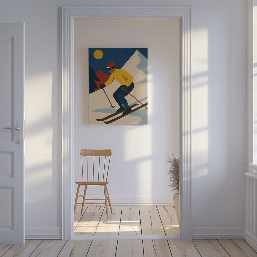 Skiing in the Mountains Canvas Print Wall Art 1X3363895 - ART FEVER - Art Fever