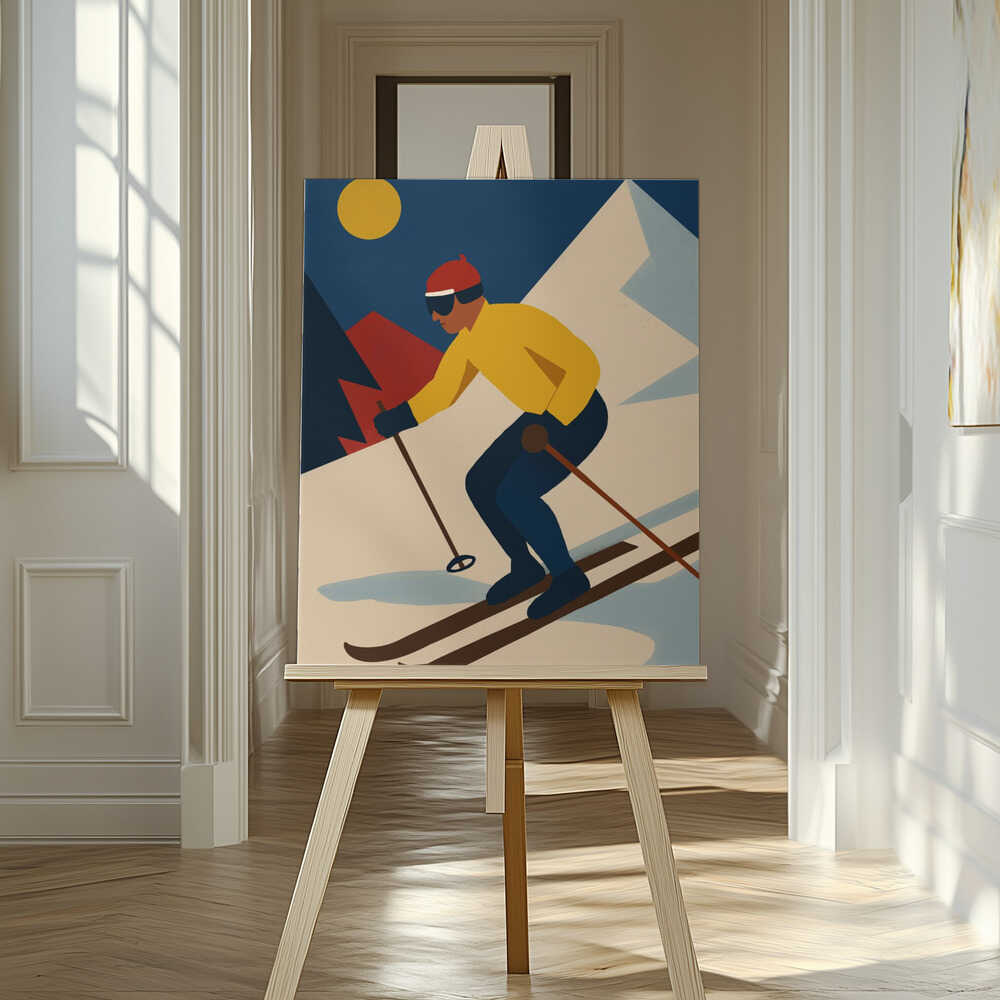 Skiing in the Mountains Canvas Print Wall Art 1X3363895 - ART FEVER - Art Fever