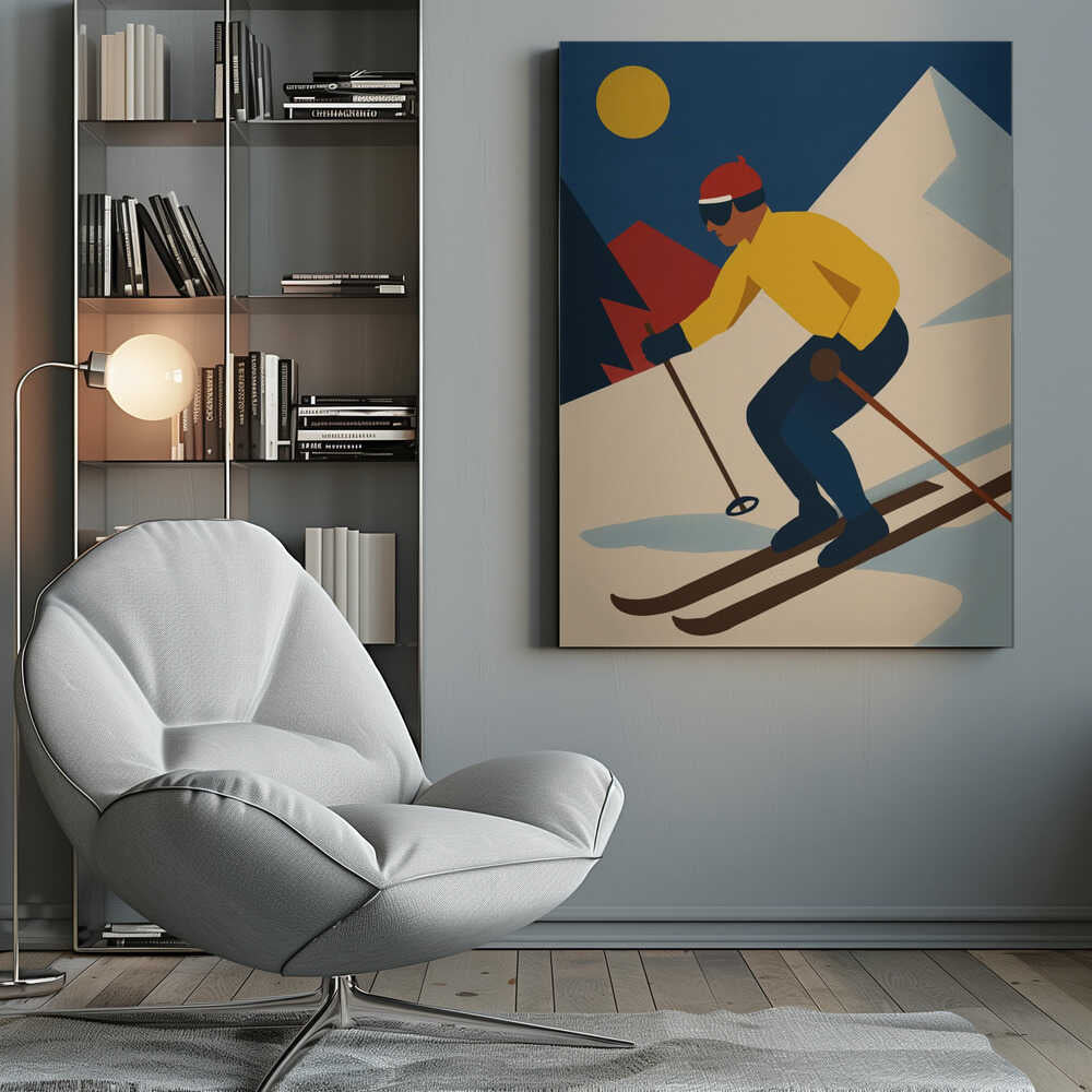 Skiing in the Mountains Canvas Print Wall Art 1X3363895 - ART FEVER - Art Fever