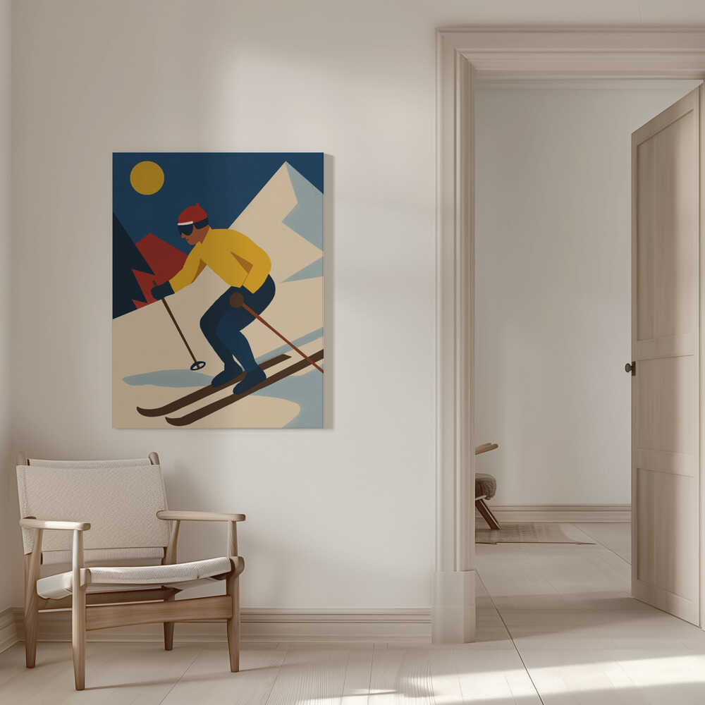 Skiing in the Mountains Canvas Print Wall Art 1X3363895 - ART FEVER - Art Fever