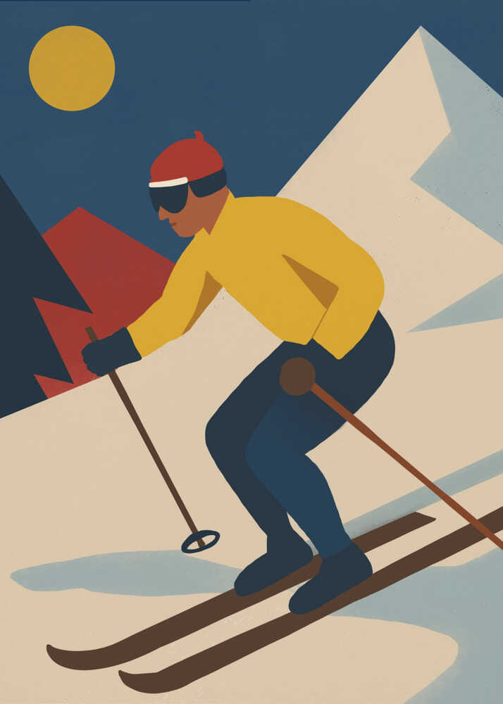 Skiing in the Mountains Canvas Print Wall Art 1X3363895 - ART FEVER - Art Fever