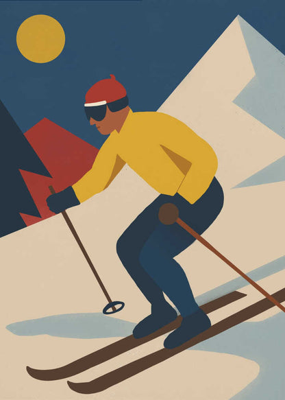 Skiing in the Mountains Canvas Print Wall Art 1X3363895 - ART FEVER - Art Fever