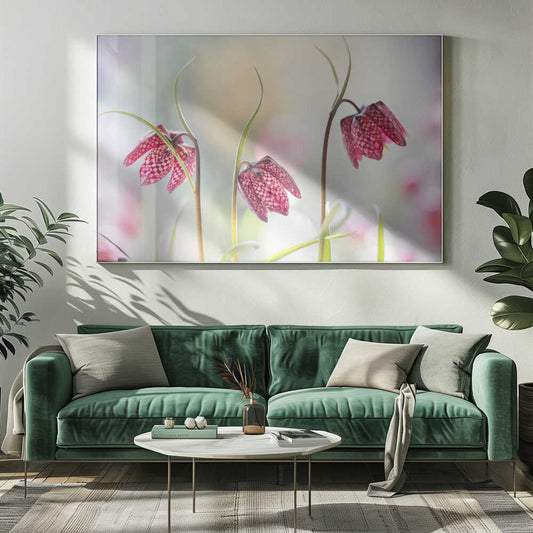Snakes head Fritillary Chessboard Blooms Canvas Print Wall Art 1X1317043 - ART FEVER - Art Fever