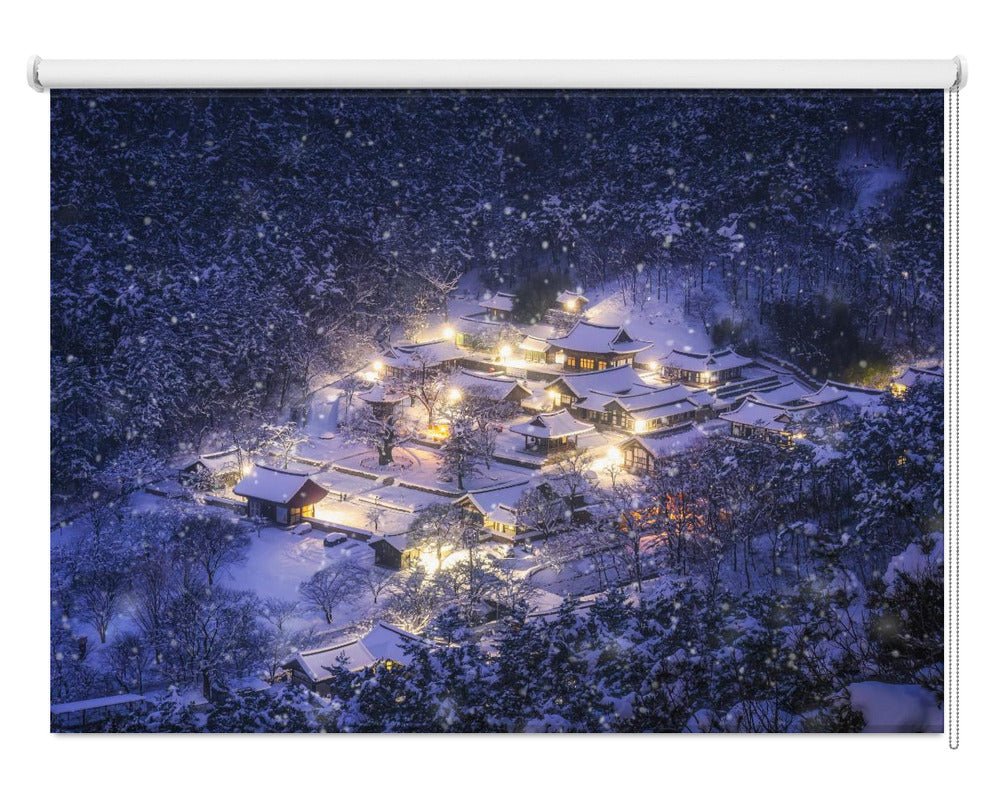 Snowy night at a mountain temple Printed Picture Photo Roller Blind - 1X3405852 - Art Fever - Art Fever