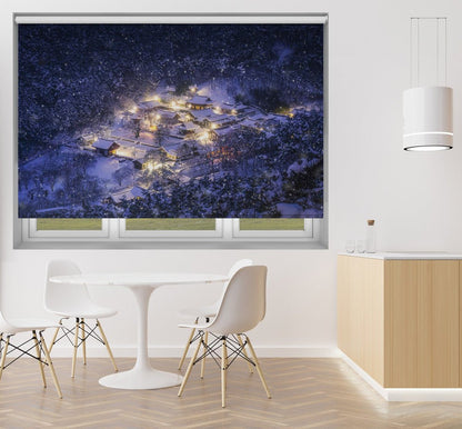 Snowy night at a mountain temple Printed Picture Photo Roller Blind - 1X3405852 - Art Fever - Art Fever