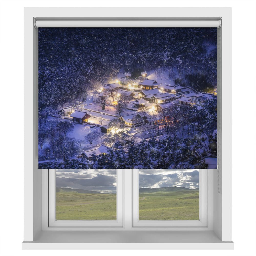Snowy night at a mountain temple Printed Picture Photo Roller Blind - 1X3405852 - Art Fever - Art Fever