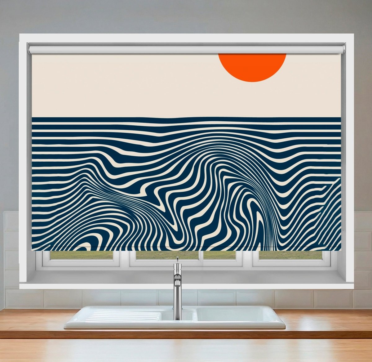 Solar Ripple Navy & Cream Abstract Printed Picture Photo Roller Blind - RB1455 - Art Fever - Art Fever