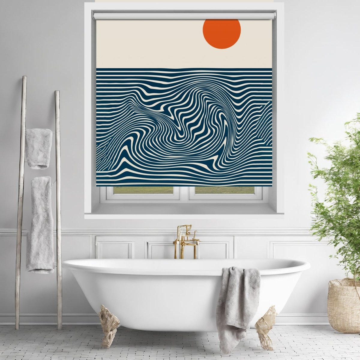 Solar Ripple Navy & Cream Abstract Printed Picture Photo Roller Blind - RB1455 - Art Fever - Art Fever