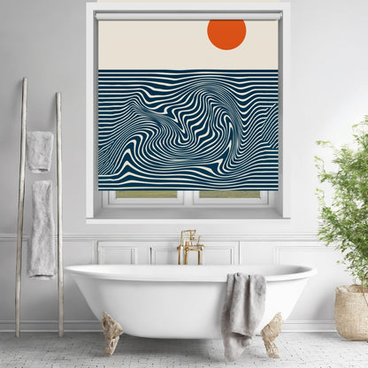 Solar Ripple Navy & Cream Abstract Printed Picture Photo Roller Blind - RB1455 - Art Fever - Art Fever