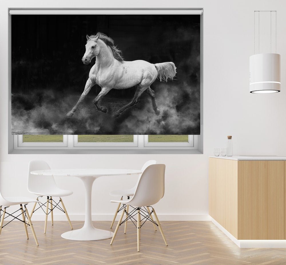 Spirited White Horse Galloping Printed Roller Blind - 1X2970674 - Art Fever - Art Fever