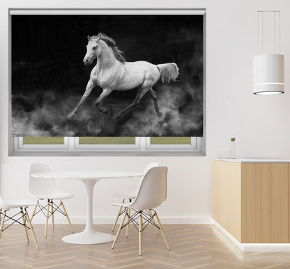 Spirited White Horse Galloping Printed Roller Blind - 1X2970674 - Art Fever - Art Fever