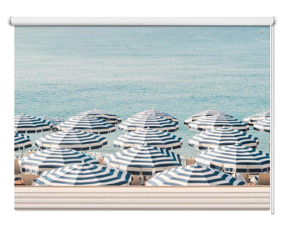 Striped Beach Umbrellas on the Beach Printed Picture Photo Roller Blind - 1X2597122 - Art Fever - Art Fever