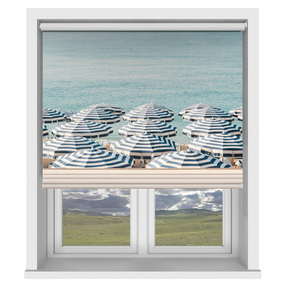 Striped Beach Umbrellas on the Beach Printed Picture Photo Roller Blind - 1X2597122 - Art Fever - Art Fever