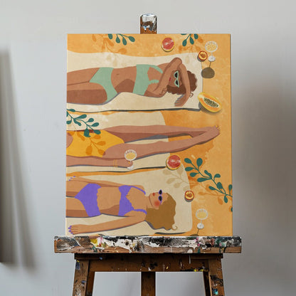 Summer Girls Sunlit Serenity Canvas Print Wall Art 1X2762108 - ART FEVER - Art Fever