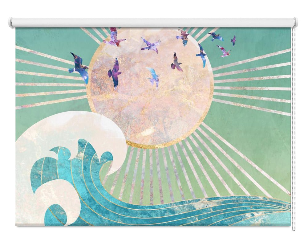 Sunset Golden Ocean Turquoise Printed Picture Photo Roller Blind - 1X2920127 - Art Fever - Art Fever