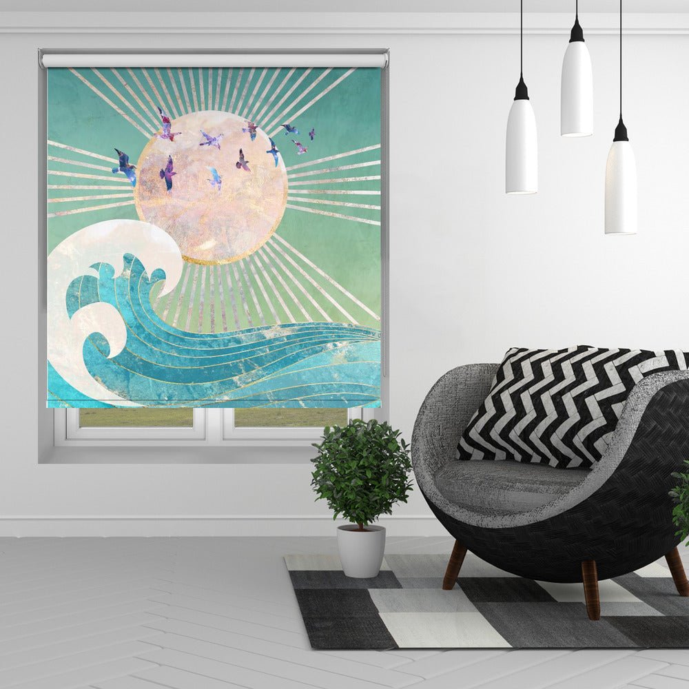 Sunset Golden Ocean Turquoise Printed Picture Photo Roller Blind - 1X2920127 - Art Fever - Art Fever