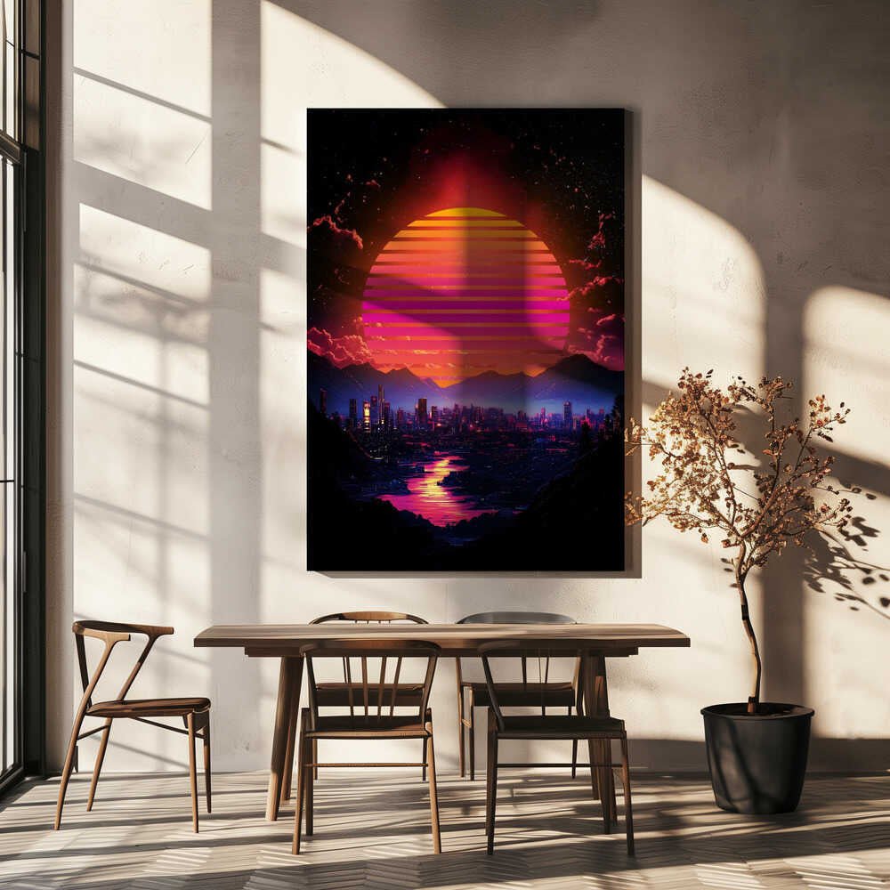 Synth City Sundown Canvas Print Wall Art 1X2992894 - ART FEVER - Art Fever
