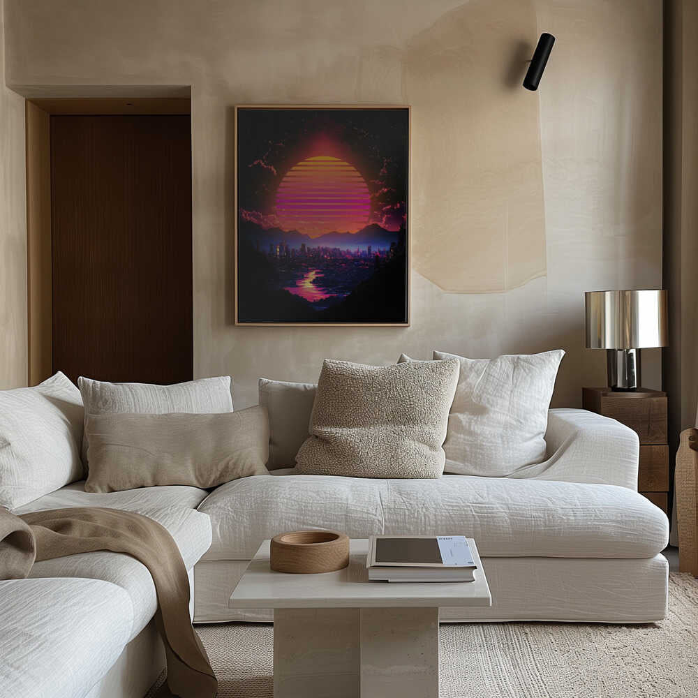 Synth City Sundown Canvas Print Wall Art 1X2992894 - ART FEVER - Art Fever