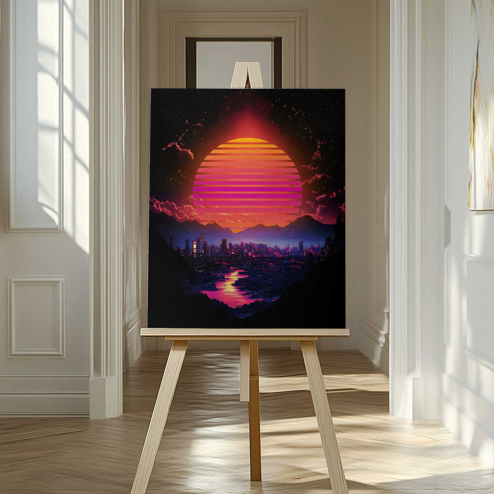 Synth City Sundown Canvas Print Wall Art 1X2992894 - ART FEVER - Art Fever